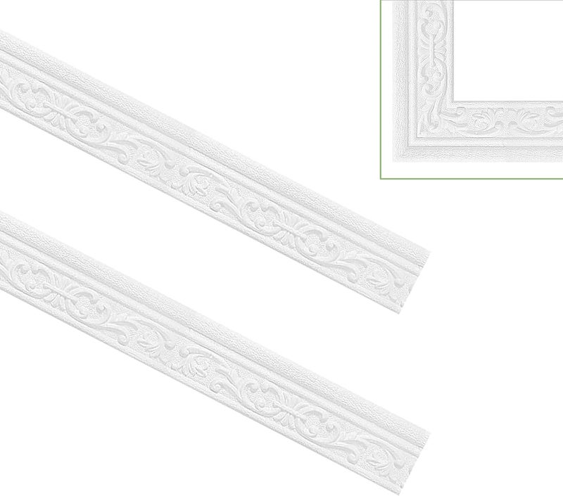 QoTang 90 x 3 Inch Foam Molding Trim Peel and Stick, Flexible Crown Molding Wallpaper Border Self Adhesive, 3D Wall Base Moulding Trim, Wall Edging Lines Foam Baseboard for Home Hotel DIY, White, 1 Roll - Image 1